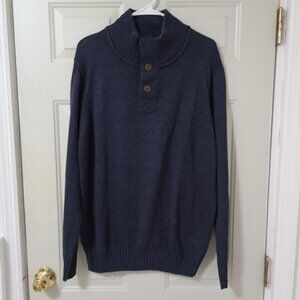 Livergy Casual Mens L Gray Long Sleeve 1/4Button Mock Neck Knit Sweater Pullover